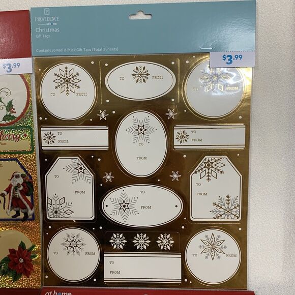 Christmas Stickers Gift Tag 2 Pack Random Variety Peel  & Stick Gold Present Joy - Picture 4 of 7